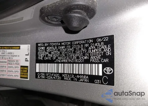 2022 Toyota Corolla Se из США, поврежденный, VIN JTND4MBE9N3180201